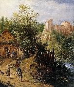 Pieter van Gunst Mountain Valley with Inn and Castle Sweden oil painting artist